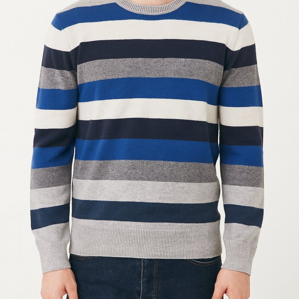 Gap Sweater Mens Med Blue Gray Striped Merino Wool Extra Fine Wool